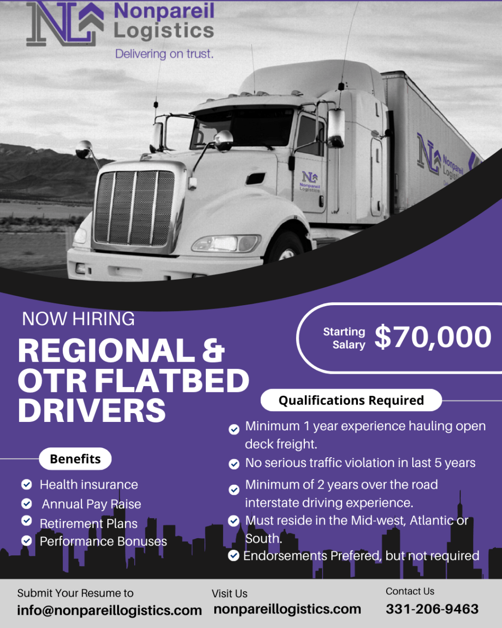 Nonpareil Logistics driver perks graphic