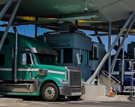 Truck at a border crossing for cross-border freight to Mexico and Canada