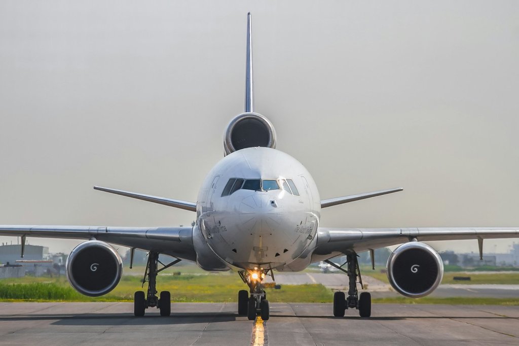 Commercial cargo airplane on a runway